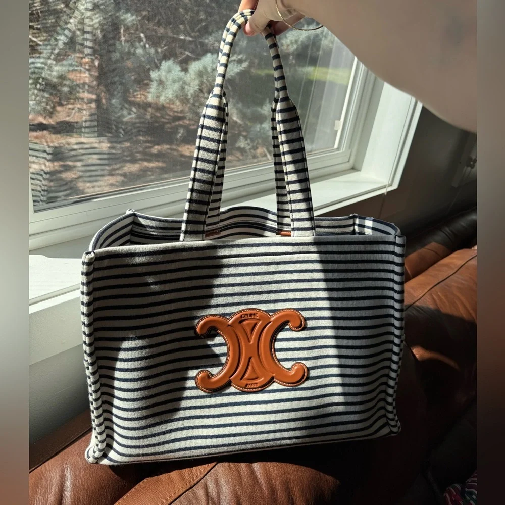 CELINE Large Cabas Thias Canvas Tote Bag